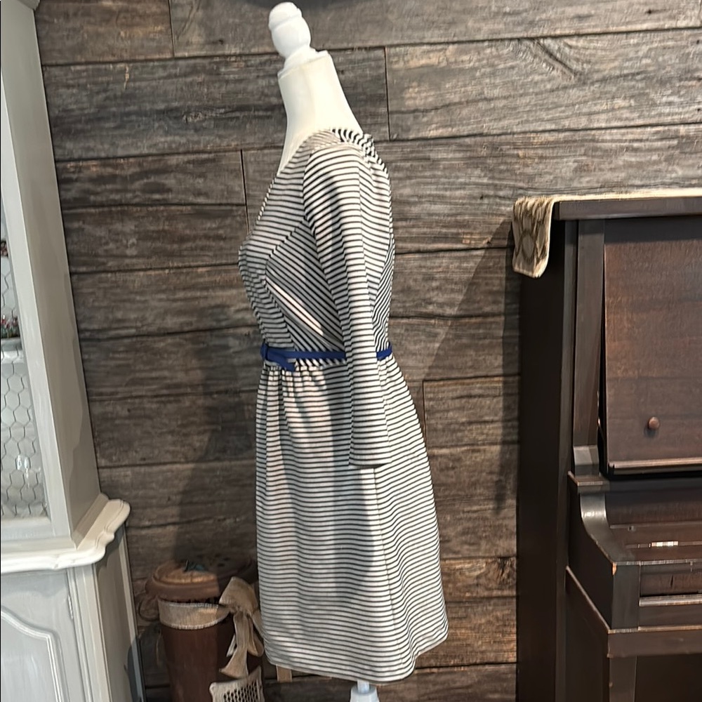 The Limited black and white striped dress with blue belt - Picture 6 of 13